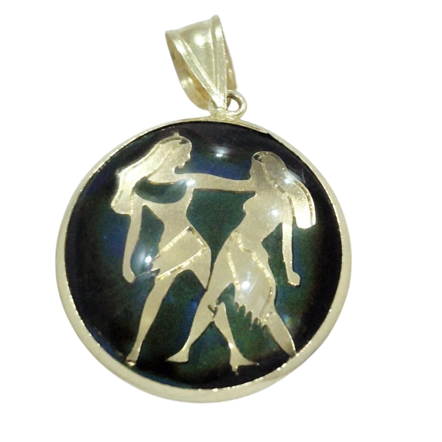 14K Gemini Gold Zodiac Pendant | Changing Color Mood Stone | Qutahia Jewelry