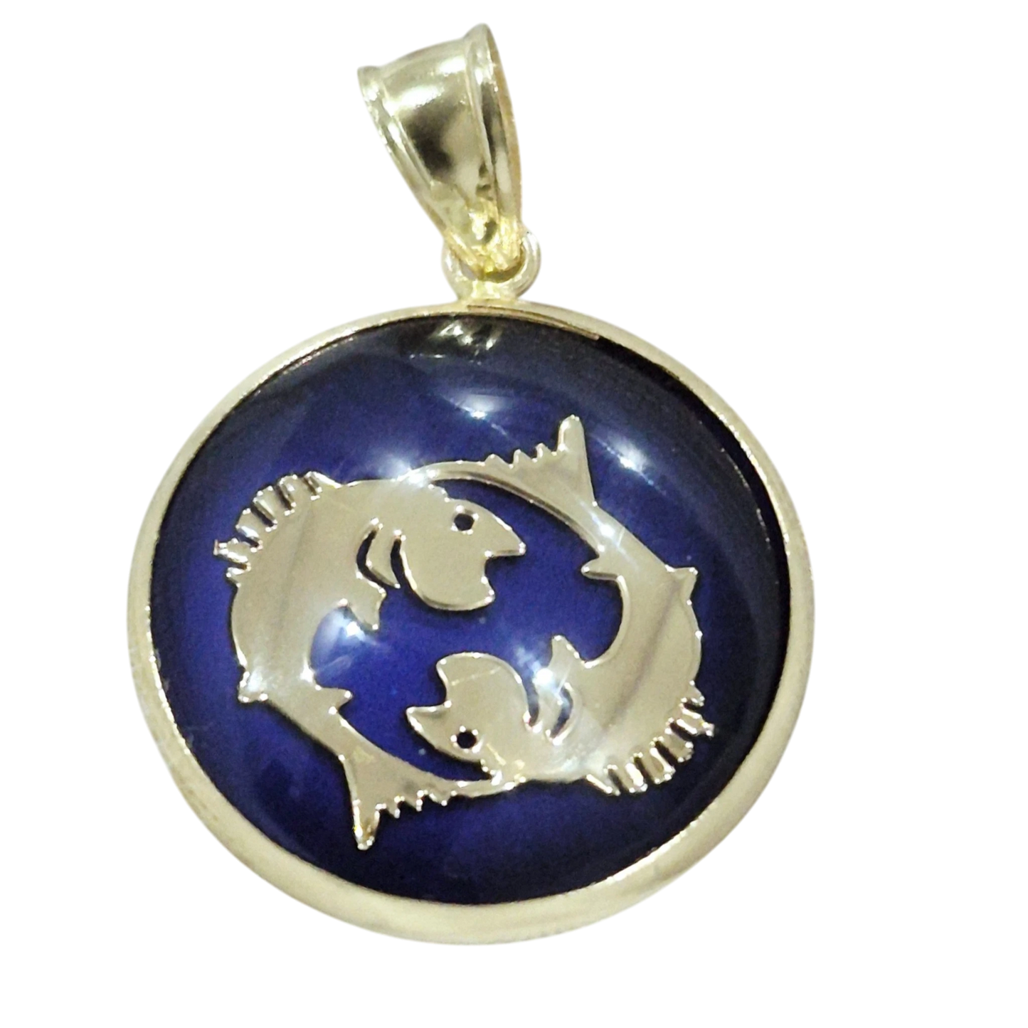14K Pisces Gold Zodiac Pendant | Changing Color Mood Stone | Qutahia Jewelry