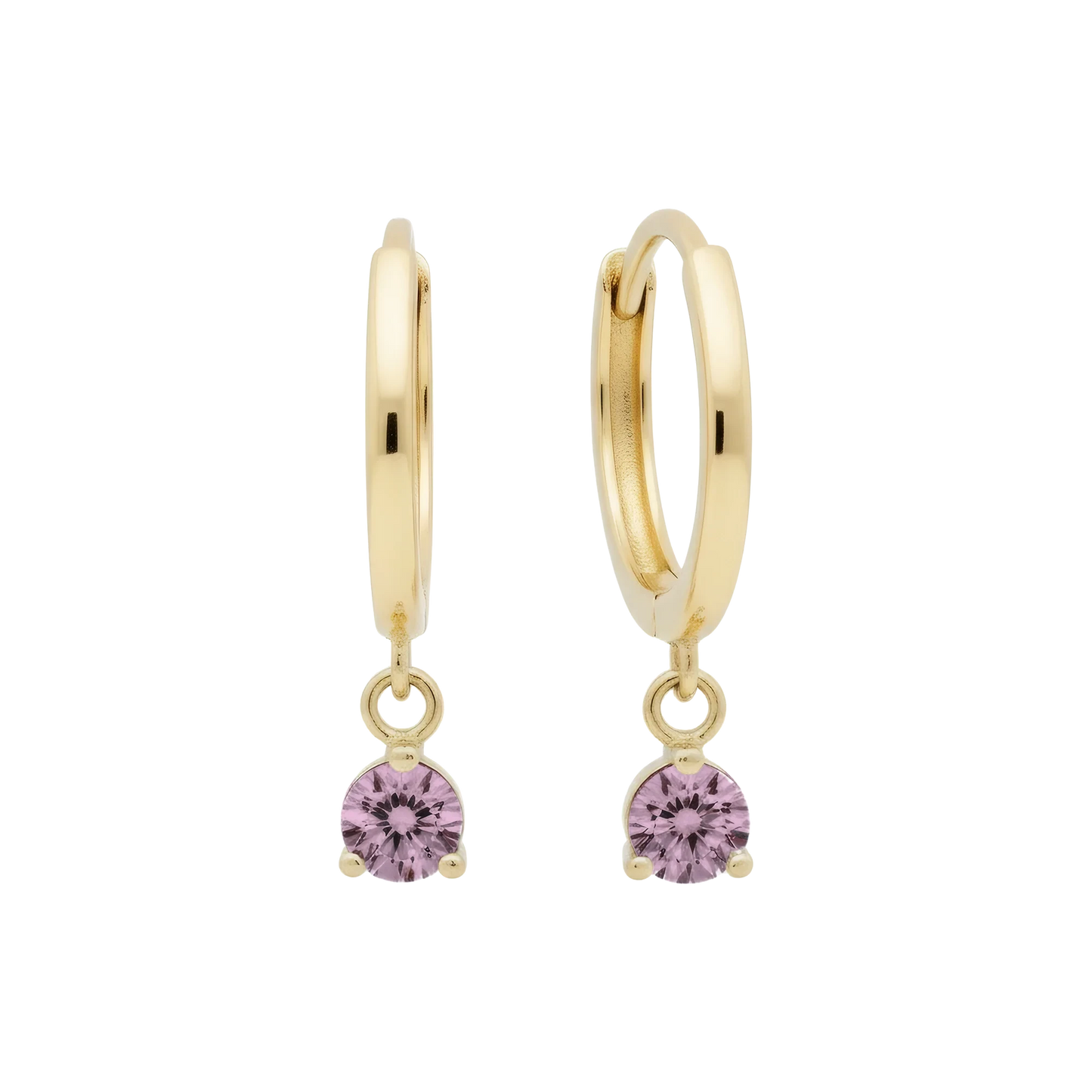 Hypoallergenic 14k Gold Earrings Huggies with Solitaire Gemstones for Women by Qutahia Jewelry.
