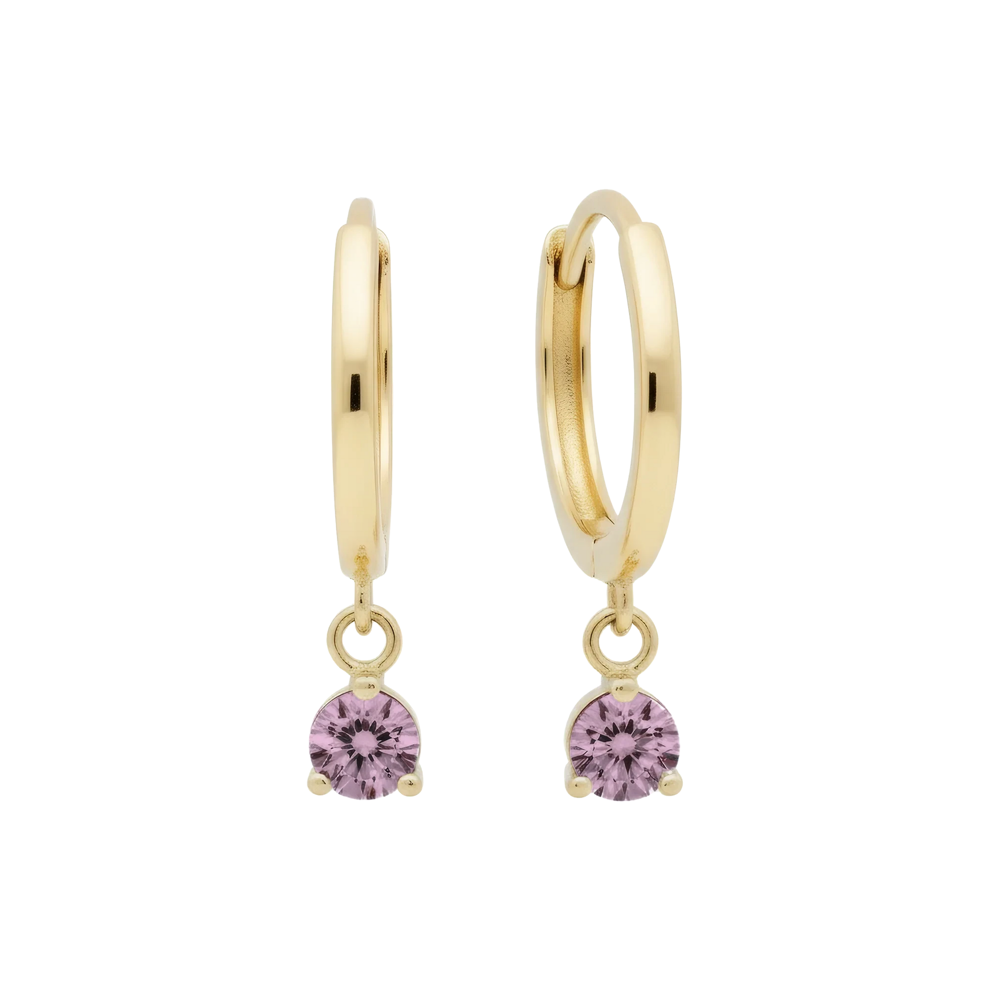Hypoallergenic 14k Gold Earrings Huggies with Solitaire Gemstones for Women by Qutahia Jewelry.