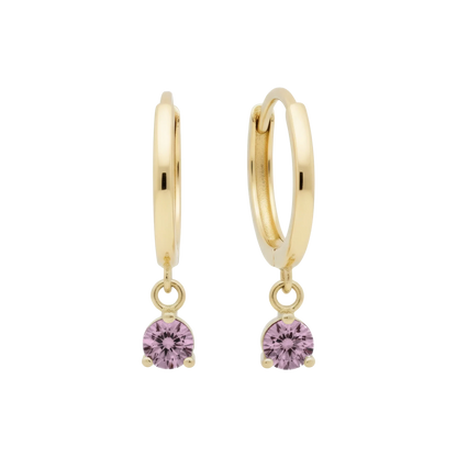 Hypoallergenic 14k Gold Earrings Huggies with Solitaire Gemstones for Women by Qutahia Jewelry.