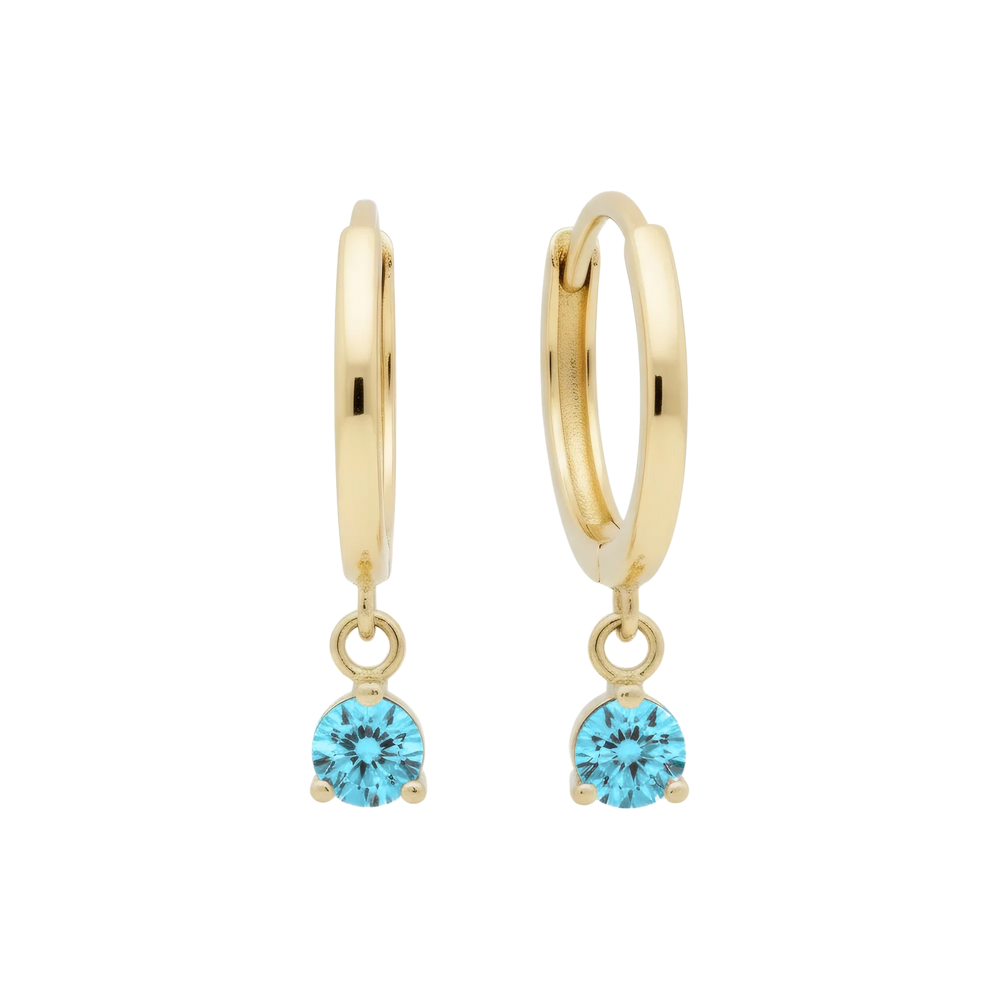 Hypoallergenic 14k Gold Earrings Huggies with Solitaire Gemstones for Women by Qutahia Jewelry.