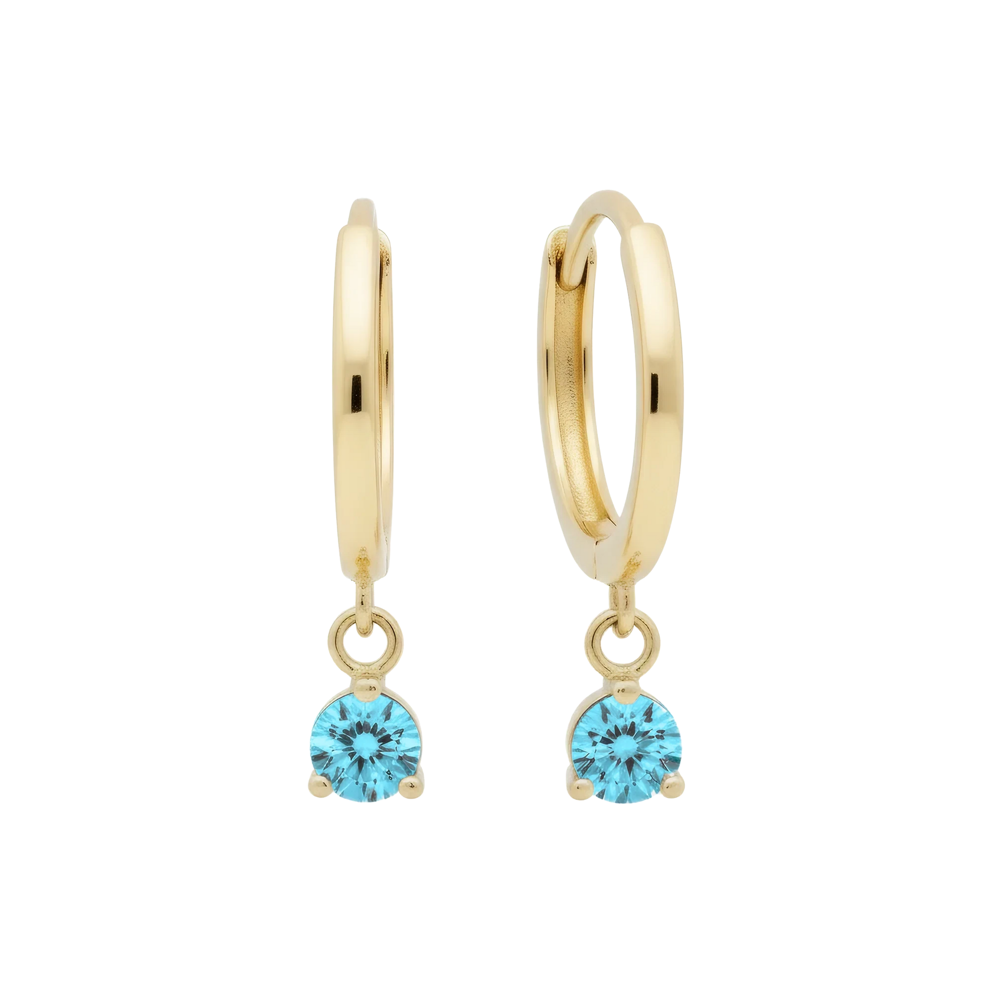 Hypoallergenic 14k Gold Earrings Huggies with Solitaire Gemstones for Women by Qutahia Jewelry.
