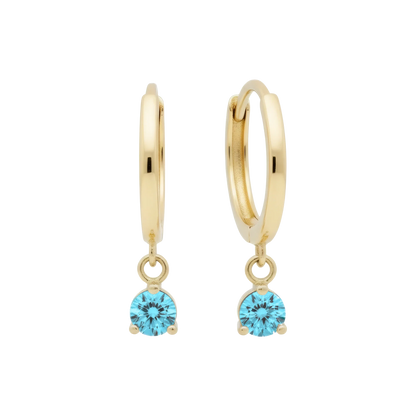 Hypoallergenic 14k Gold Earrings Huggies with Solitaire Gemstones for Women by Qutahia Jewelry.