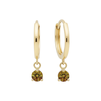Hypoallergenic 14k Gold Earrings Huggies with Solitaire Gemstones for Women by Qutahia Jewelry.