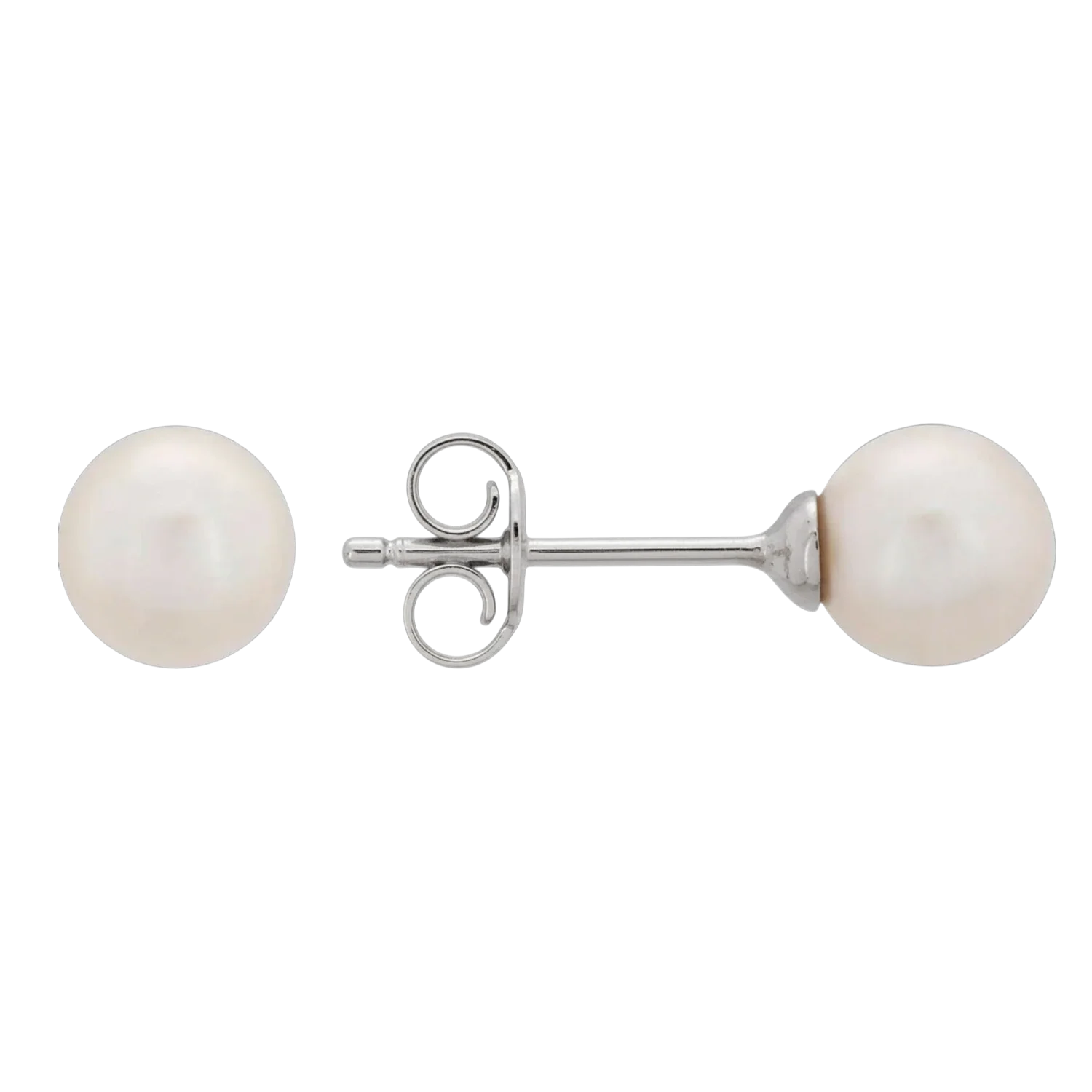 14k solid gold natural pearl stud earrings on a white background by Qutahia Jewelry