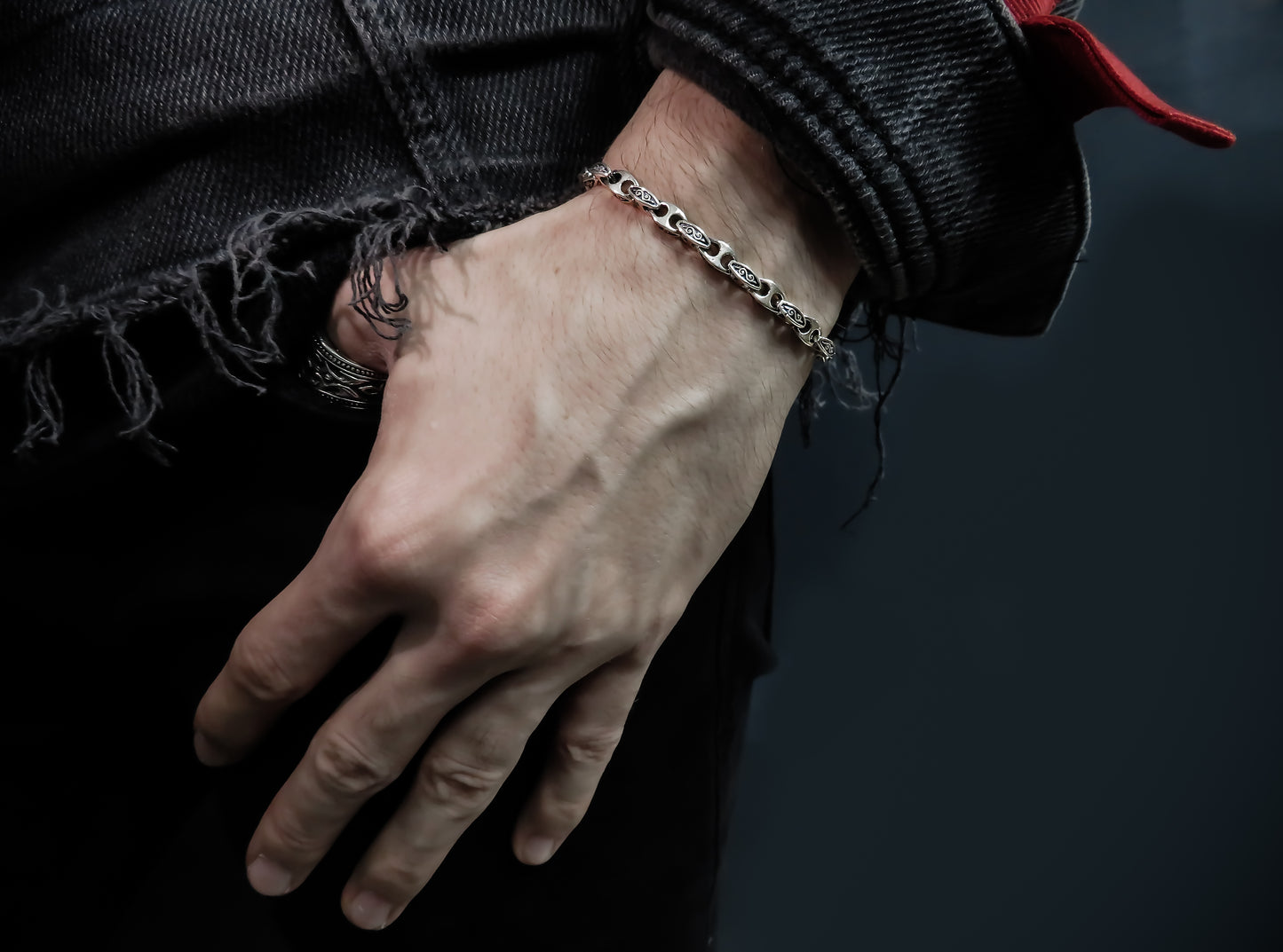 Gents Silver Bracelet Carved Marine Anchor Chain | Qutahia Jewellery