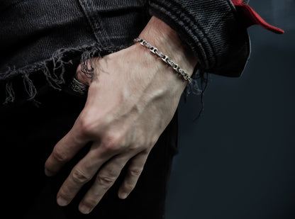 Gents Silver Bracelet Carved Marine Anchor Chain | Qutahia Jewellery