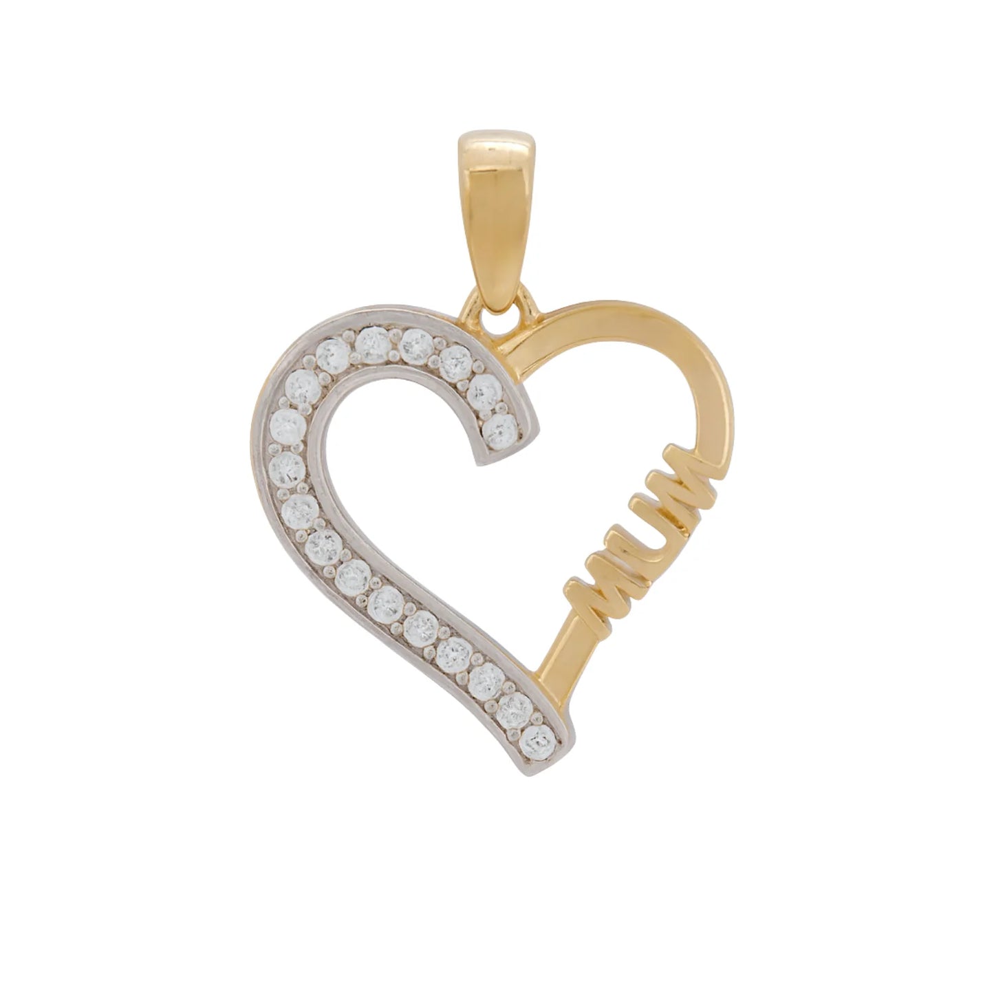 9k and 14k solid gold heart necklace for mom with clear zircon stones by Qutahia Jewelry